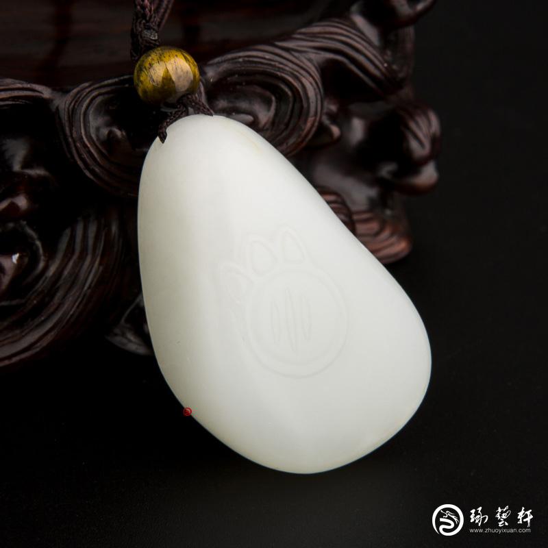 【琢藝軒】新疆和田玉白皮一級白玉籽玉掛件 熊出沒之熊大 23克