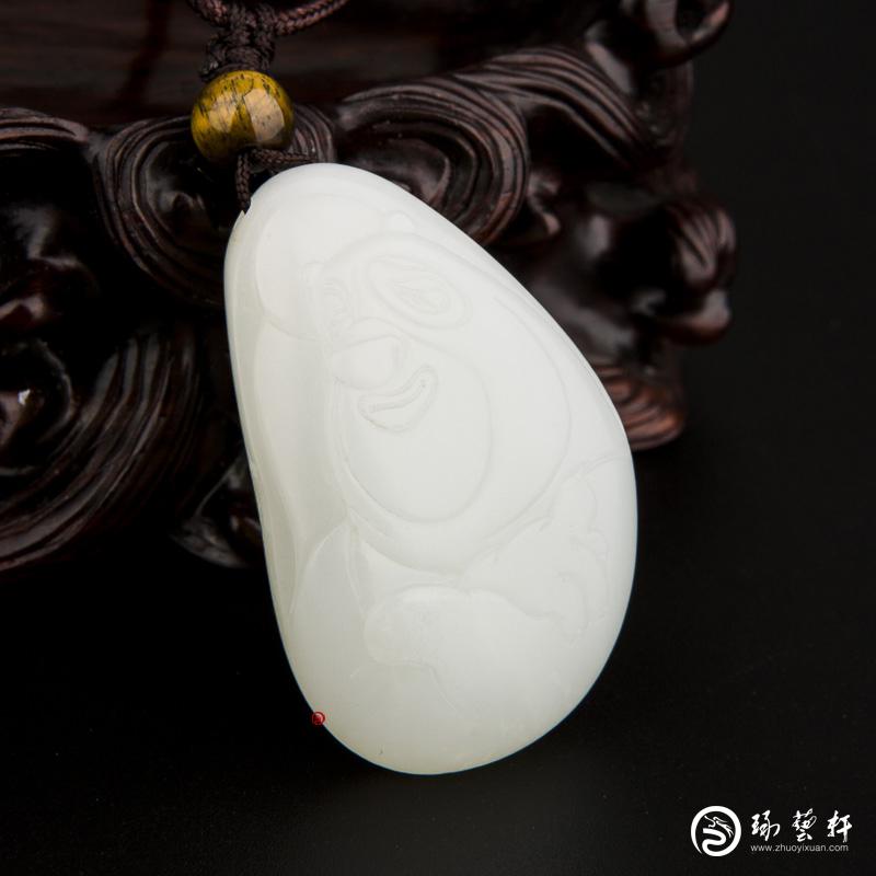 【琢藝軒】新疆和田玉白皮一級白玉籽玉掛件 熊出沒之熊大 23克