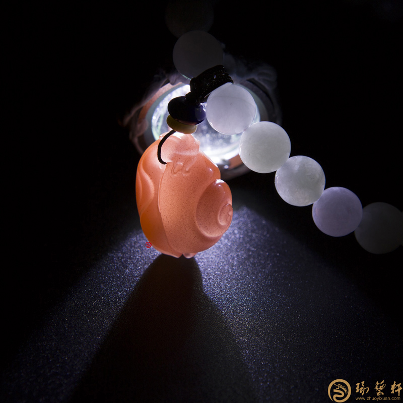 【琢艺轩】四川凉山南红玛瑙樱桃红翡翠手链 蜗牛 25.8克