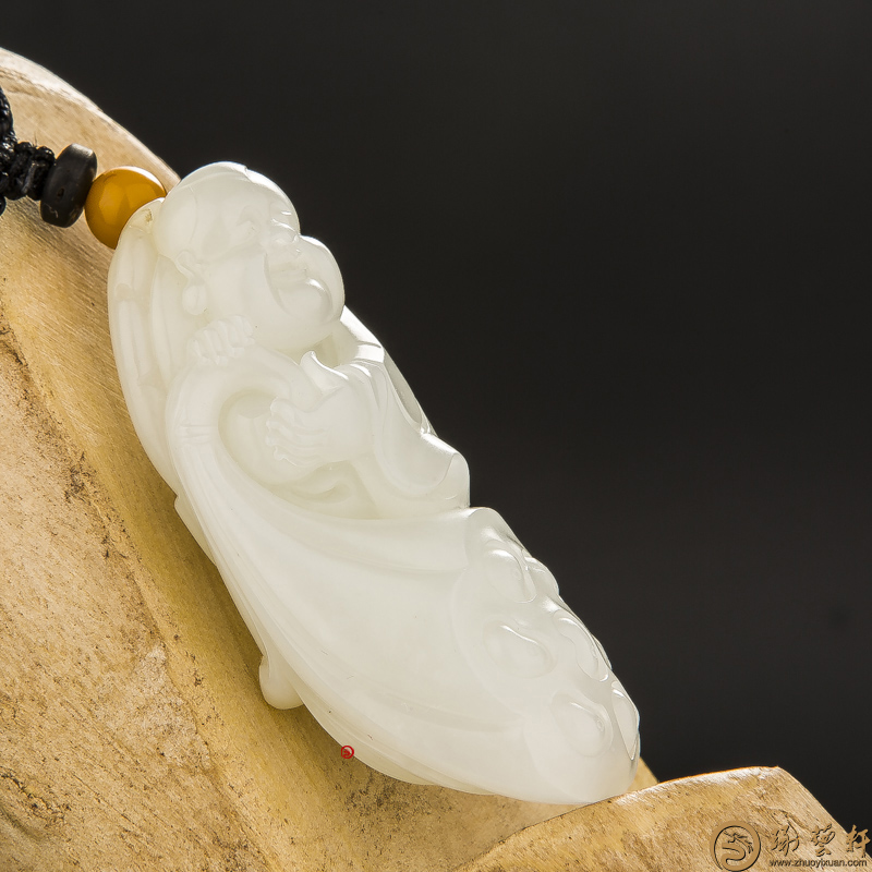 【琢艺轩】新疆和田玉黄皮白玉籽玉把件 欢喜 71.5克