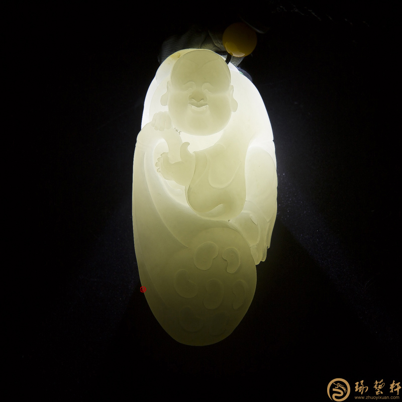 【琢艺轩】新疆和田玉黄皮白玉籽玉把件 欢喜 71.5克