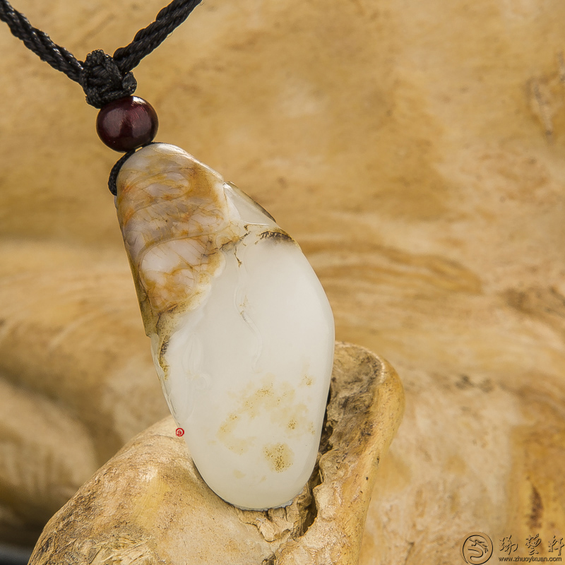 【琢艺轩】新疆和田玉秋梨皮一级白玉籽玉挂件 喜上眉梢（独籽） 11克