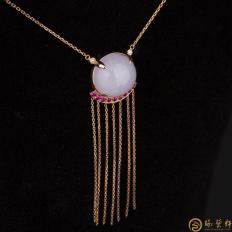 【琢艺轩】天然A货紫罗兰翡翠项链18k金镶红宝石 珠联璧合 7.9克