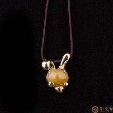 【琢藝軒】天然A貨黃翡翠吊墜18k金 兔子 3.2克