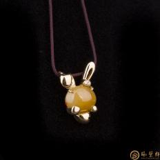 【琢藝軒】天然A貨黃翡翠吊墜18k金 兔子 3.2克