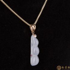 【琢藝軒】天然A貨冰種翡翠掛墜18k金 四季豆 3克