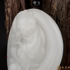 【琢藝軒】新疆和田玉白皮羊脂白玉籽玉把件 歡喜 48克