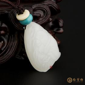 【琢艺轩】新疆和田玉白皮一级白玉籽玉挂件 十二生肖-鸡 13.2克