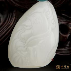 【琢艺轩】新疆和田玉白皮一级白玉籽玉挂件 十二生肖-鸡 13.2克
