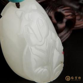 【琢艺轩】新疆和田玉白皮一级白玉籽玉挂件 十二生肖-羊 13.2克