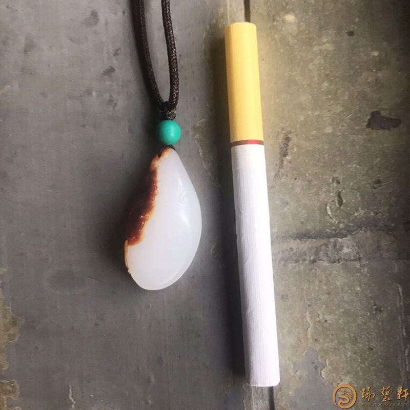 【琢藝軒】新疆和田棗紅皮羊脂白玉籽玉掛件 雙喜臨門 9.2克
