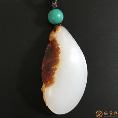 【琢藝軒】新疆和田棗紅皮羊脂白玉籽玉掛件 雙喜臨門 9.2克
