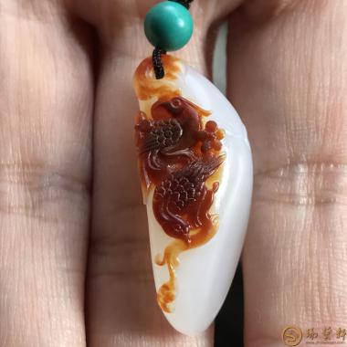 【琢藝軒】新疆和田棗紅皮羊脂白玉籽玉掛件 雙喜臨門 9.2克
