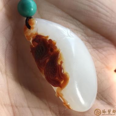 【琢藝軒】新疆和田棗紅皮羊脂白玉籽玉掛件 雙喜臨門 9.2克