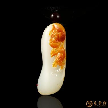 【琢艺轩】穆宇静 新疆和田黄沁一级白籽玉挂件 戏莲 16.4克（独籽）