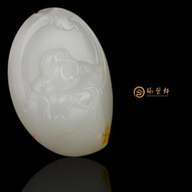 【琢艺轩】新疆和田洒金皮一级白挂件 弥勒佛 31克（独籽）