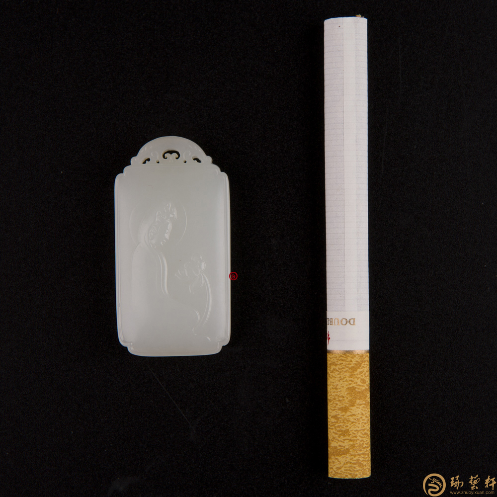 【琢藝軒】新疆和田白皮羊脂白籽玉玉牌 觀音 17.2克（客戶代賣）