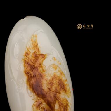 【琢藝軒】新疆和田紅沁皮白玉籽玉掛件 丹鳳 58克
