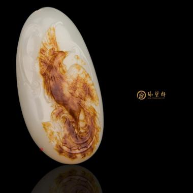 【琢藝軒】新疆和田紅沁皮白玉籽玉掛件 丹鳳 58克