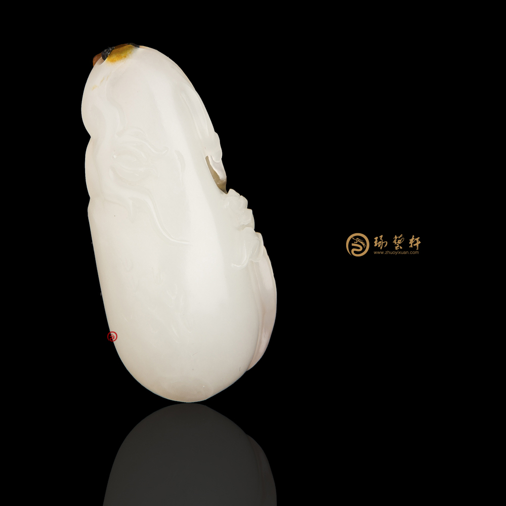 【琢艺轩】新疆和田红沁一级白籽玉挂件 凤戏牡丹 13.5克