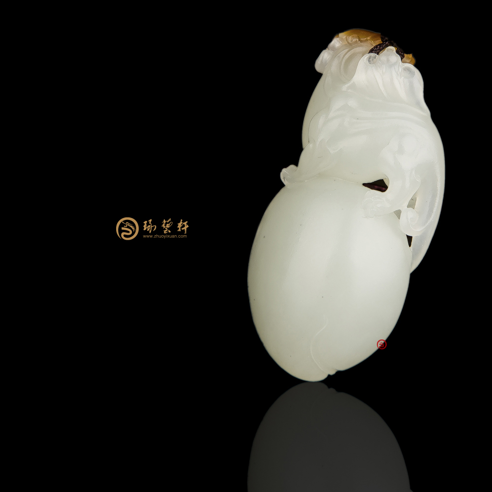 【琢艺轩】新疆和田红沁一级白籽玉挂件 寿上加寿 15克