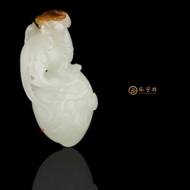 【琢艺轩】新疆和田红沁一级白籽玉挂件 寿上加寿 15克
