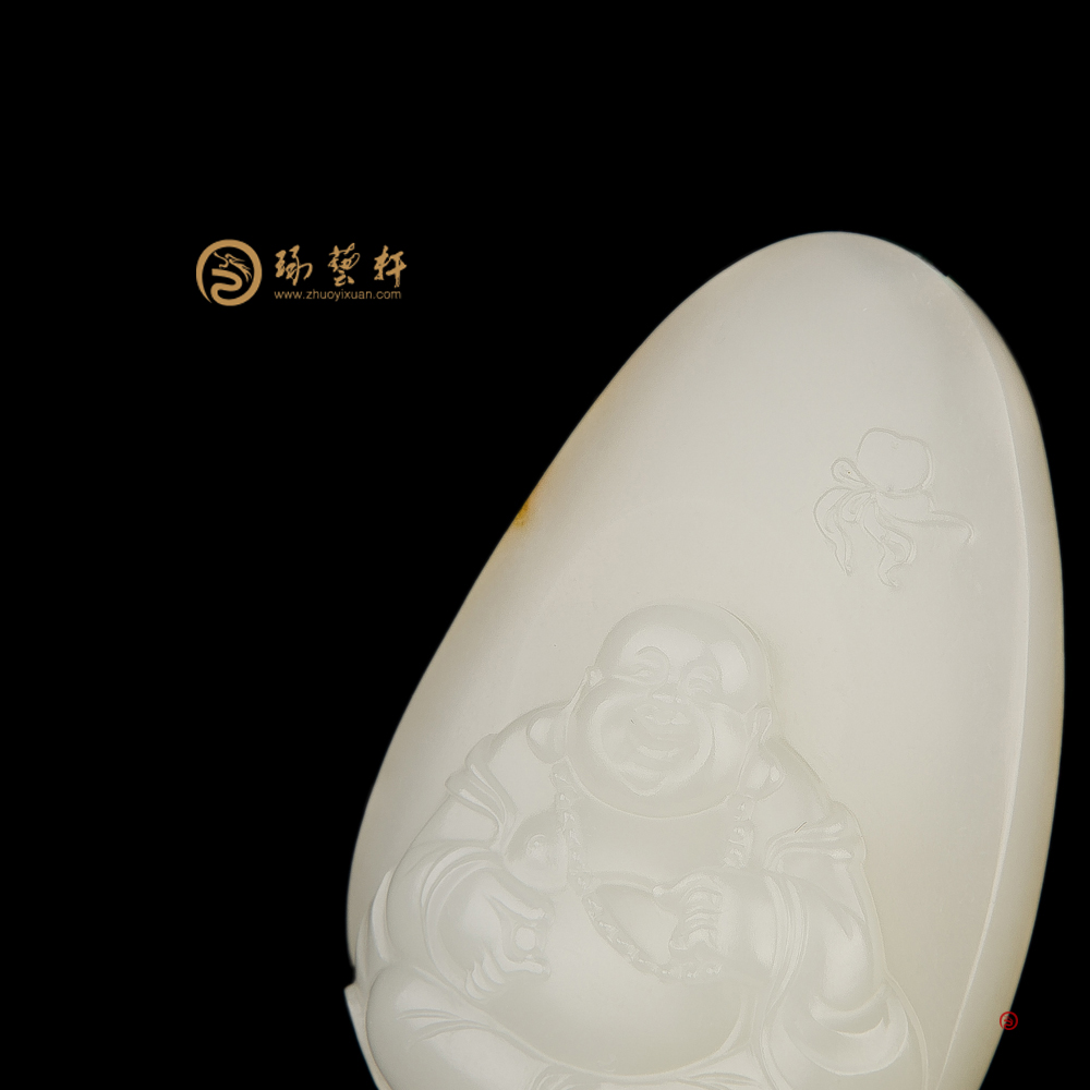 【琢艺轩】新疆和田洒金皮一级白玉籽玉挂件 弥勒佛 44.3克