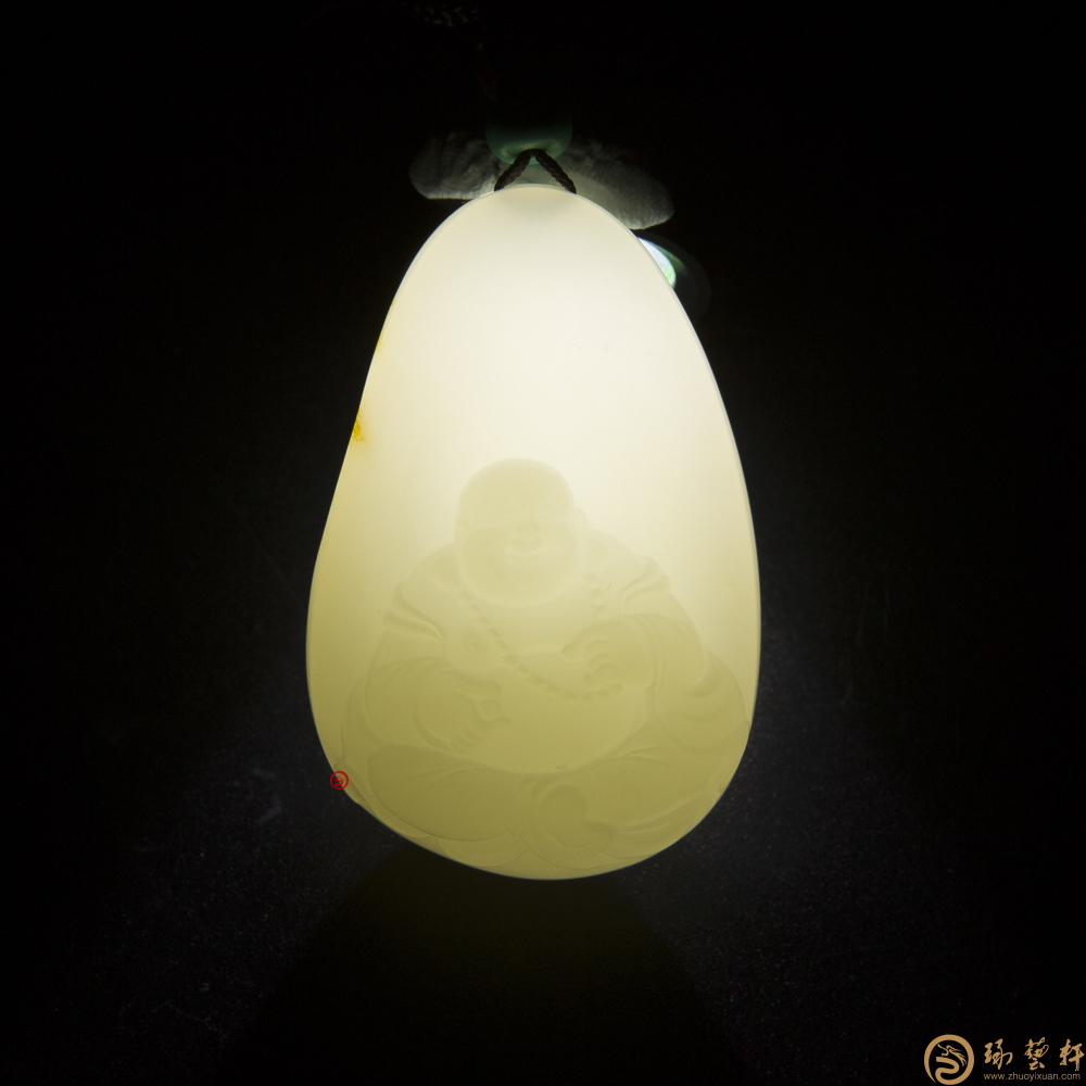 【琢艺轩】新疆和田洒金皮一级白玉籽玉挂件 弥勒佛 44.3克