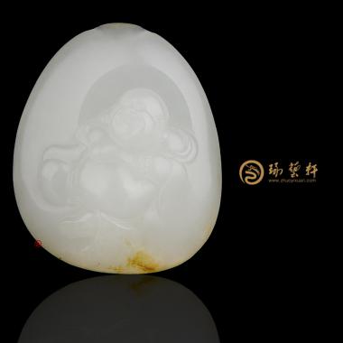 【琢藝軒】新疆和田灑金皮一級白籽玉掛件 彌勒佛 14克