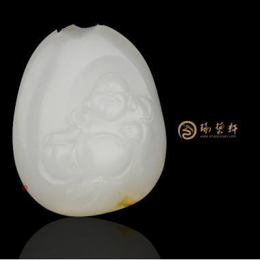 【琢藝軒】新疆和田灑金皮一級白籽玉掛件 彌勒佛 14克