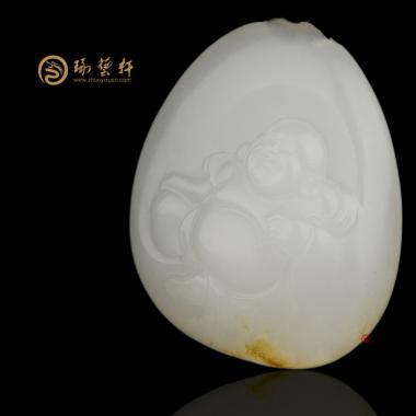 【琢藝軒】新疆和田灑金皮一級白籽玉掛件 彌勒佛 14克