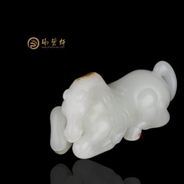 【琢藝軒】新疆和田紅皮白玉籽玉把件 馬到功成 125克 