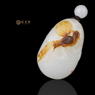 【琢藝軒】黃楊洪 新疆和田紅沁皮一級(jí)白籽玉掛件 錦上添花 23.3克