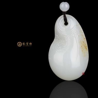 【琢藝軒】新疆和田黃皮白玉籽玉掛件 古韻 18克