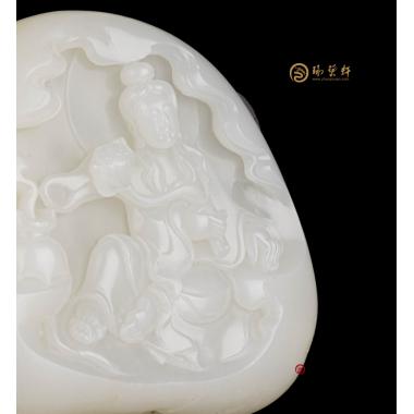 【琢藝軒】新疆和田白皮一級(jí)白籽玉擺件 觀音 183克